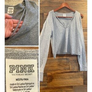 PINK Victoria's Secret Heather Gray Long Sleeve Tee with Front Strap Detail